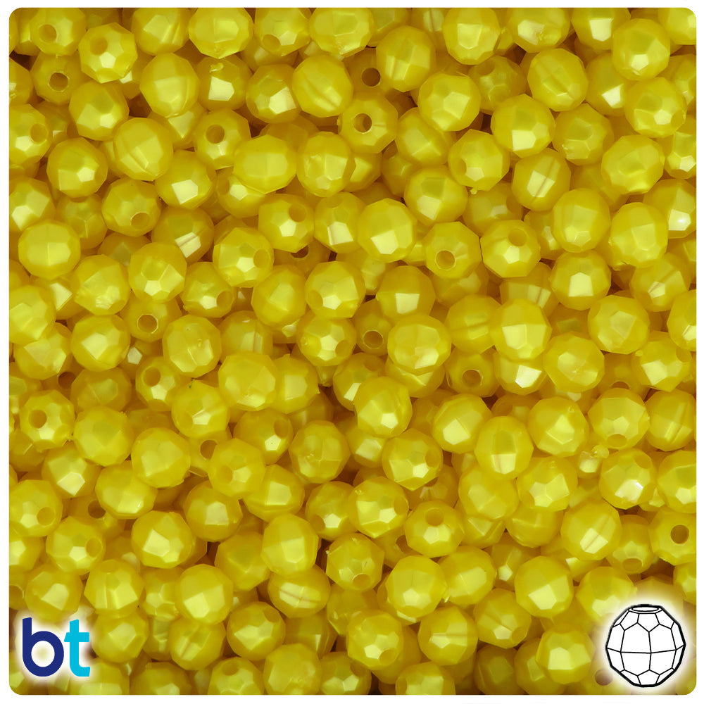 BeadTin Yellow Pearl 6mm Faceted Round Plastic Craft Beads (600pcs)