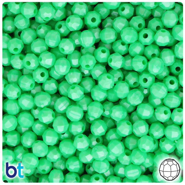 BeadTin Bright Green Pearl 6mm Faceted Round Plastic Craft Beads (600pcs)