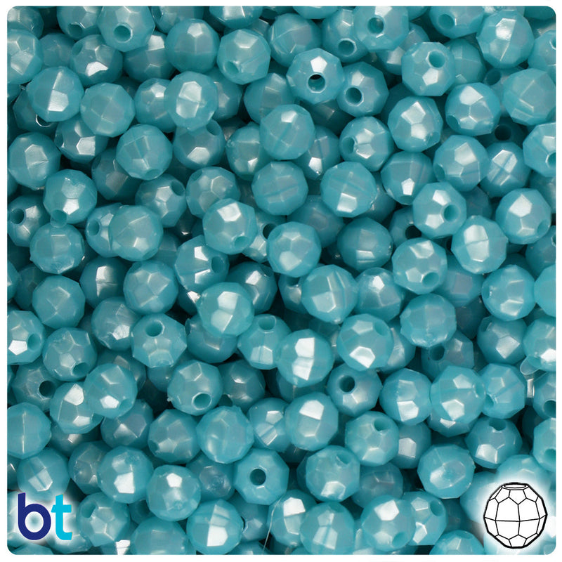 BeadTin Light Blue Pearl 6mm Faceted Round Plastic Craft Beads (600pcs)