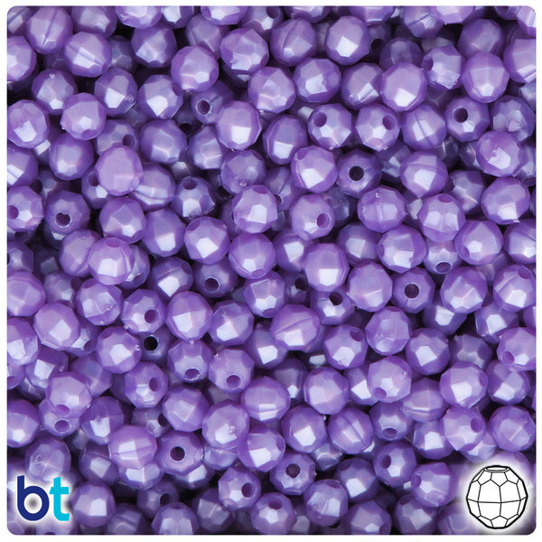 BeadTin Light Purple Pearl 6mm Faceted Round Plastic Craft Beads (600pcs)