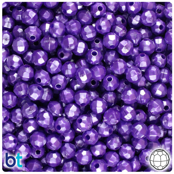 BeadTin Dark Purple Pearl 6mm Faceted Round Plastic Craft Beads (600pcs)