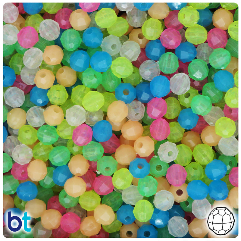 BeadTin Glow Mix 6mm Faceted Round Plastic Craft Beads (600pcs)