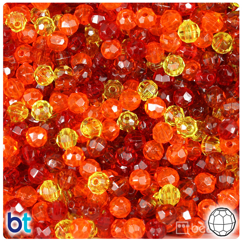 BeadTin Orange & Gold Transparent Mix 6mm Faceted Round Plastic Craft Beads (600pcs)