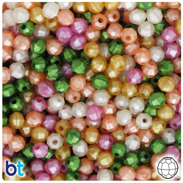 BeadTin Warm Pearl Mix 6mm Faceted Round Plastic Craft Beads (600pcs)