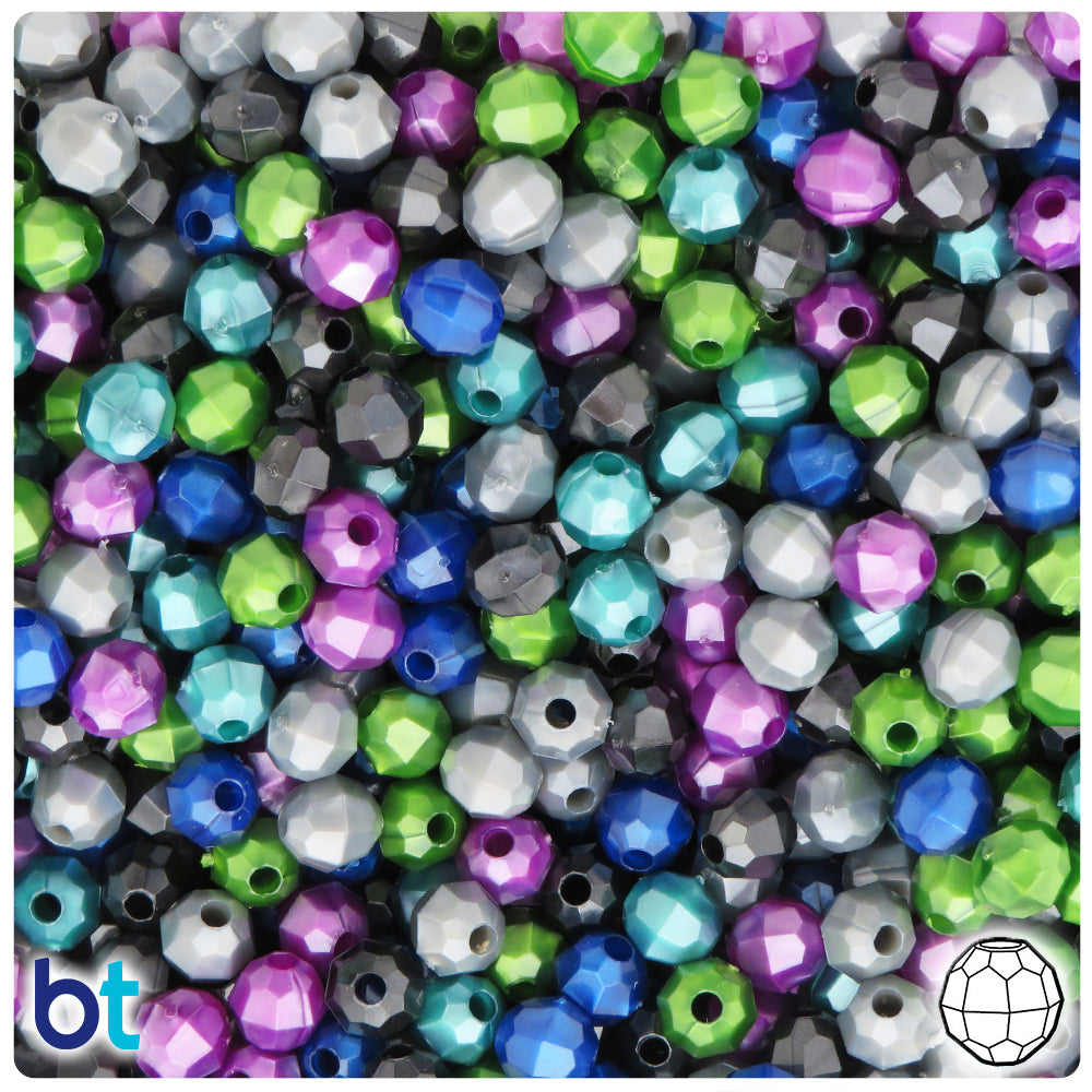 BeadTin Cool Black Pearl Mix 6mm Faceted Round Plastic Craft Beads (600pcs)