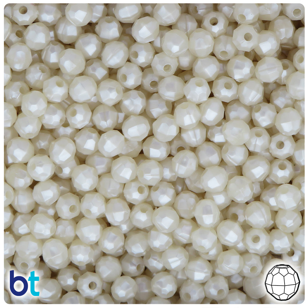 BeadTin Bridal Pearl 6mm Faceted Round Plastic Craft Beads (600pcs)