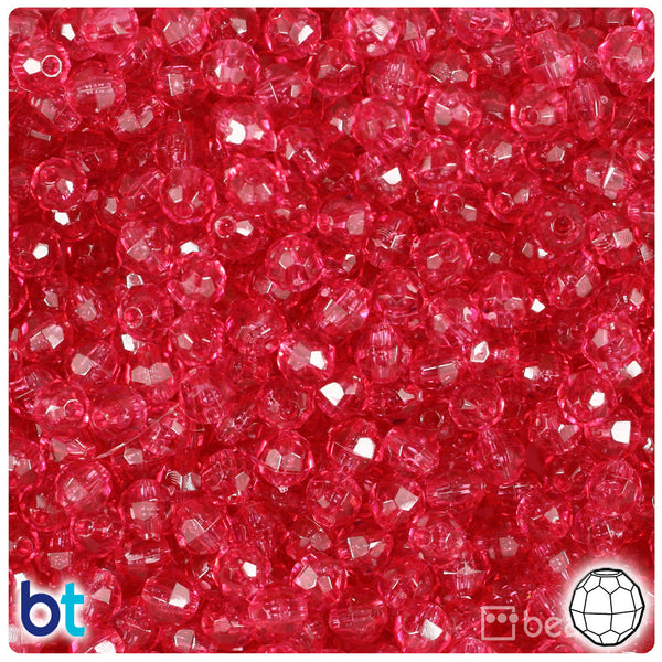 BeadTin Claret Transparent 6mm Faceted Round Plastic Craft Beads (600pcs)