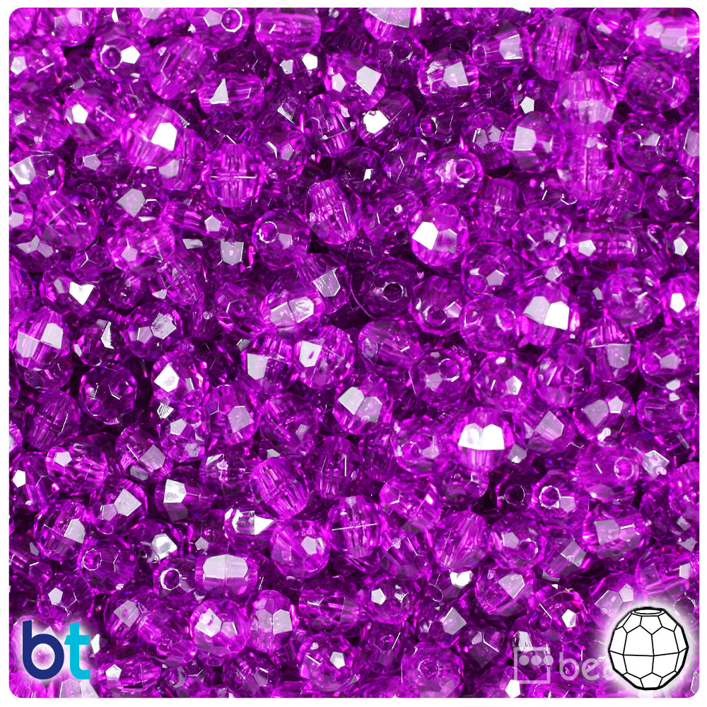 BeadTin Lilac Transparent 6mm Faceted Round Plastic Craft Beads (600pcs)