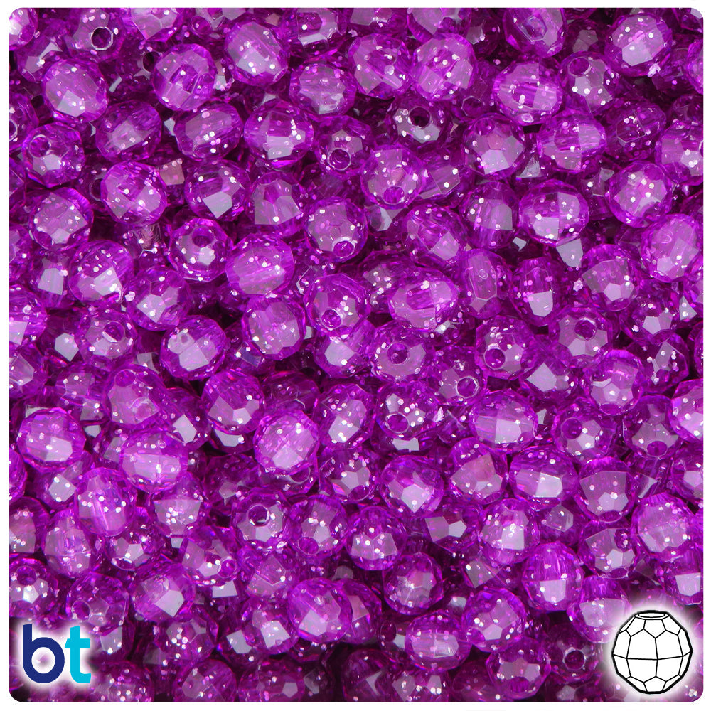 BeadTin Lilac Sparkle 6mm Faceted Round Plastic Craft Beads (600pcs)