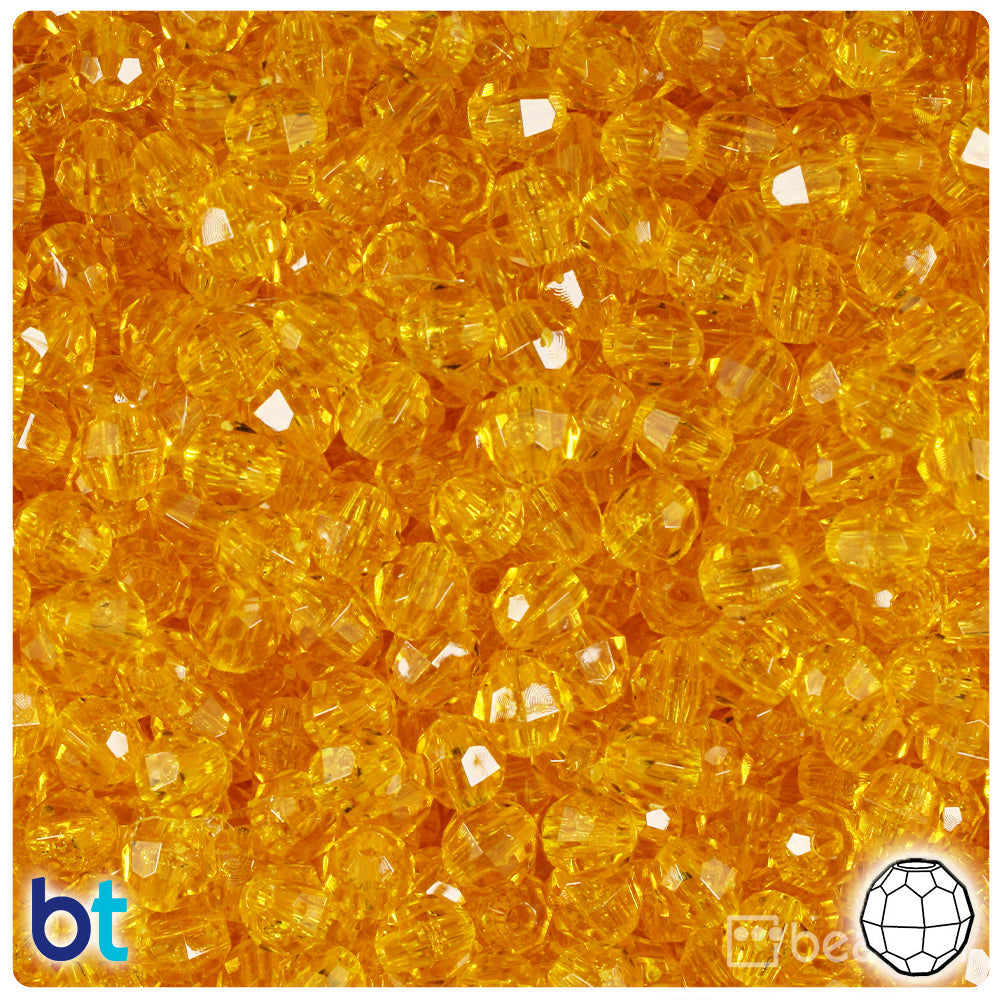 BeadTin Sun Gold Transparent 6mm Faceted Round Plastic Craft Beads (600pcs)