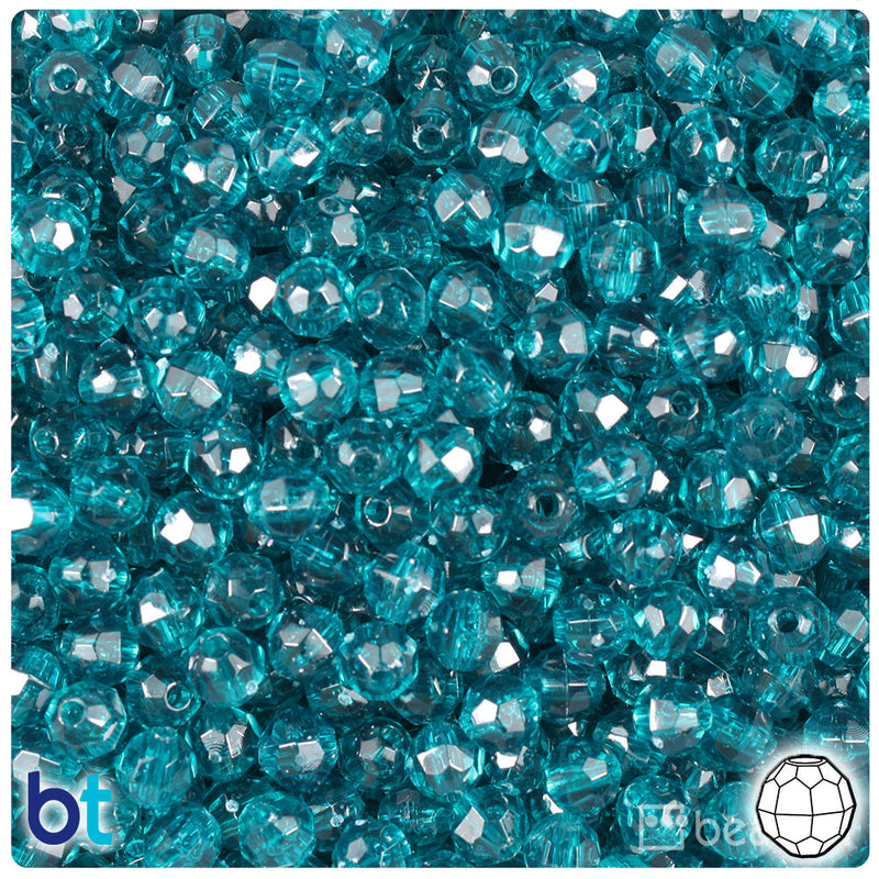 BeadTin Dark Teal Transparent 6mm Faceted Round Plastic Craft Beads (600pcs)