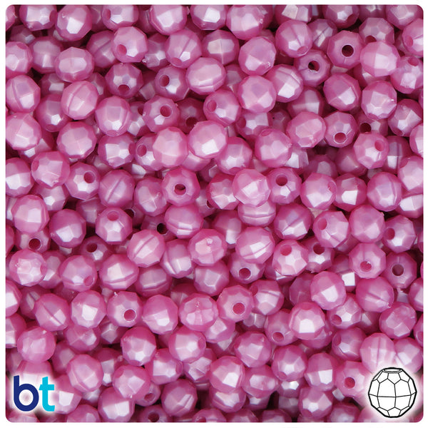 BeadTin Mauve Pearl 6mm Faceted Round Plastic Craft Beads (600pcs)