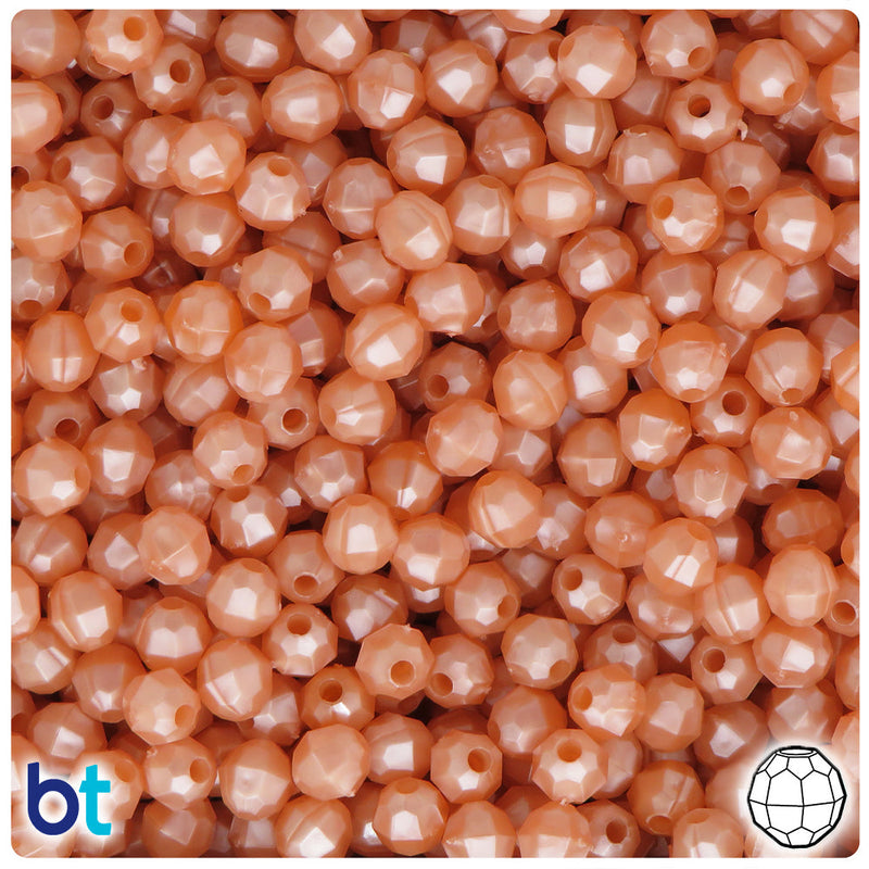 BeadTin Peach Pearl 6mm Faceted Round Plastic Craft Beads (600pcs)