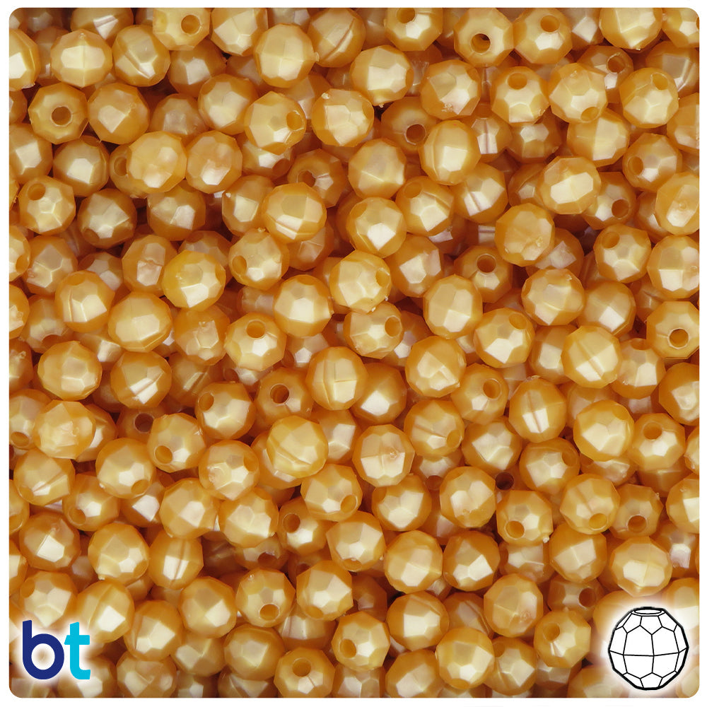 BeadTin Gold Pearl 6mm Faceted Round Plastic Craft Beads (600pcs)