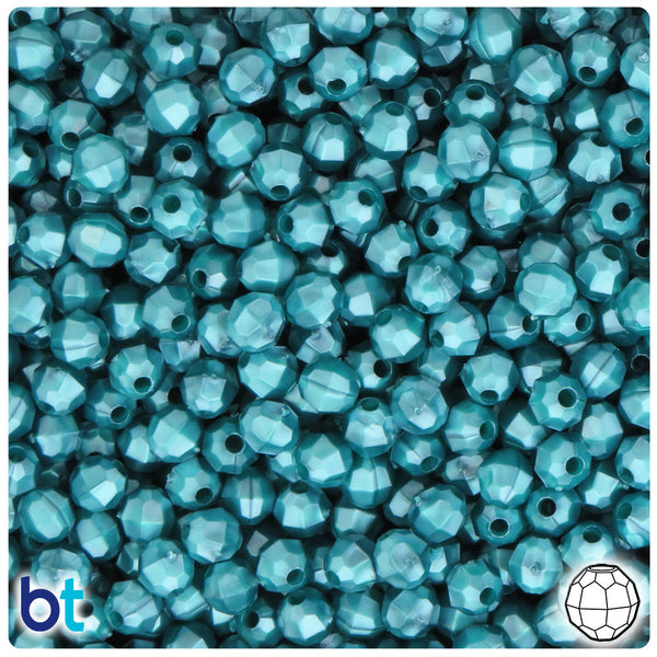 BeadTin Teal Pearl 6mm Faceted Round Plastic Craft Beads (600pcs)