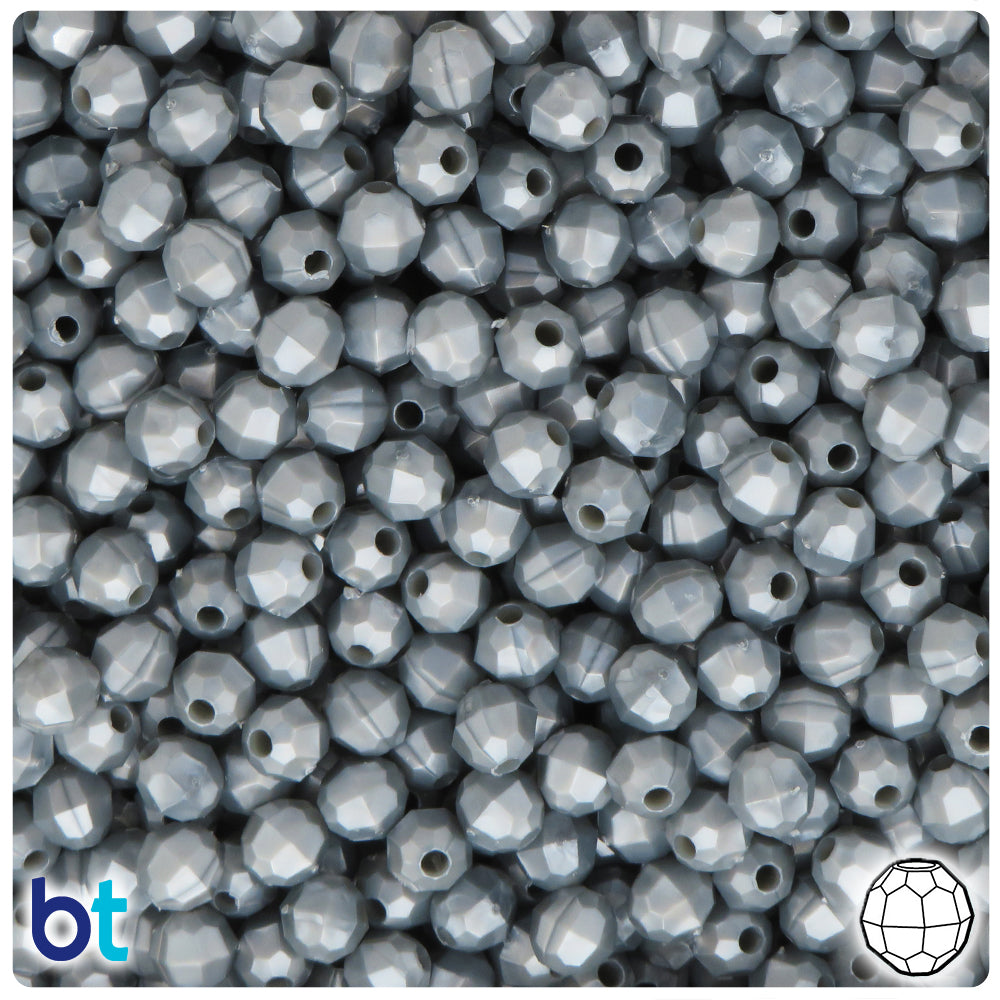 BeadTin Grey Pearl 6mm Faceted Round Plastic Craft Beads (600pcs)
