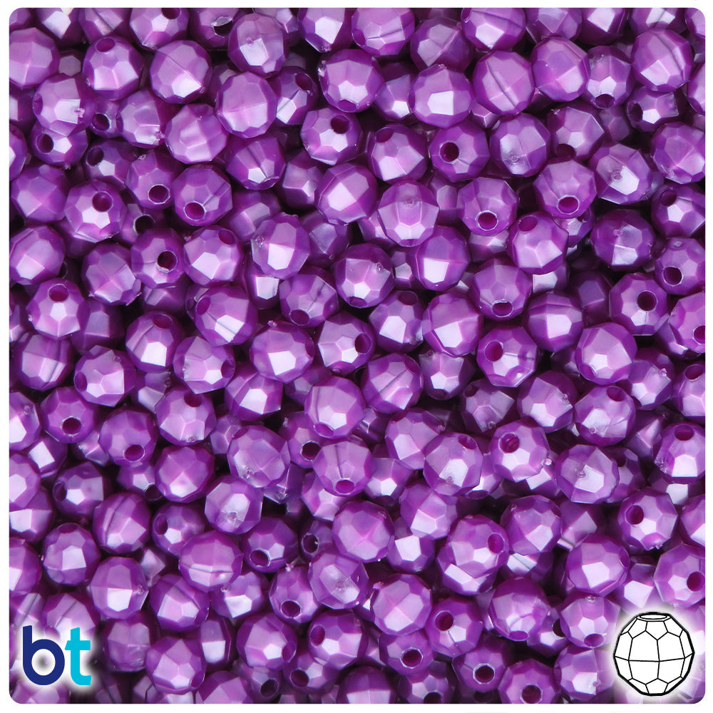 BeadTin Violet Pearl 6mm Faceted Round Plastic Craft Beads (600pcs)