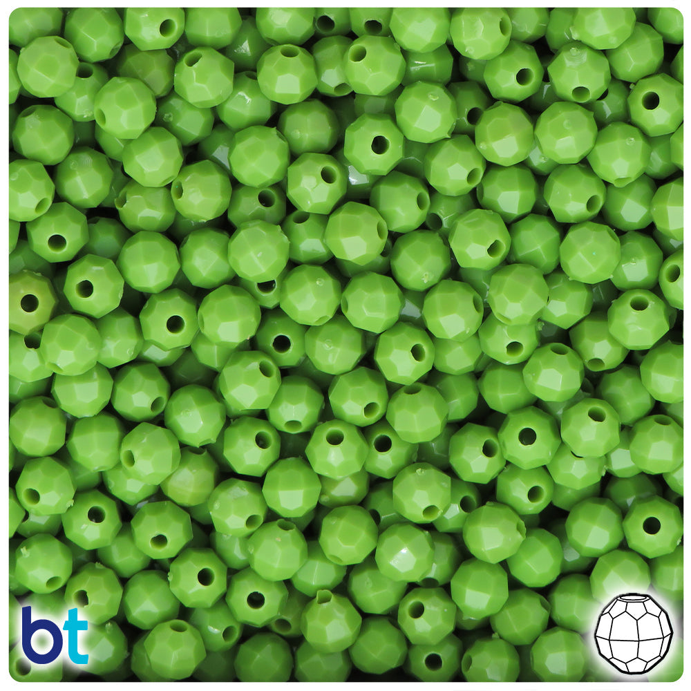BeadTin Kiwi Opaque 6mm Faceted Round Plastic Craft Beads (600pcs)
