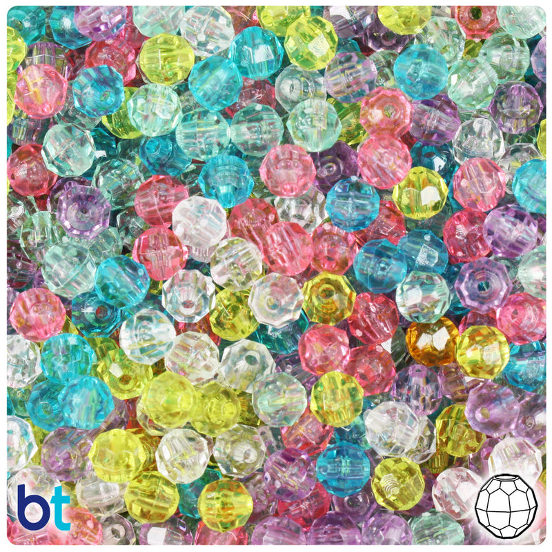 BeadTin Pastel Transparent Mix 6mm Faceted Round Plastic Craft Beads (600pcs)