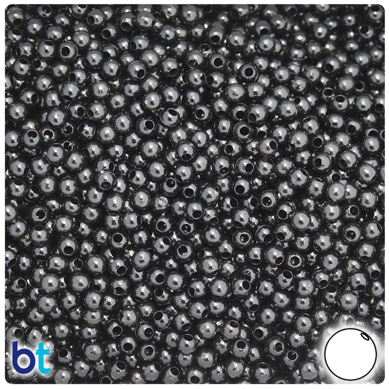 BeadTin Black Opaque 4mm Round Plastic Craft Beads (1000pcs)