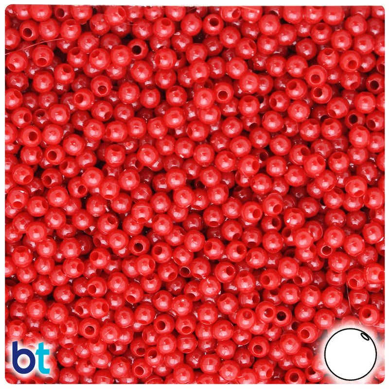 BeadTin Red Opaque 4mm Round Plastic Craft Beads (1000pcs)