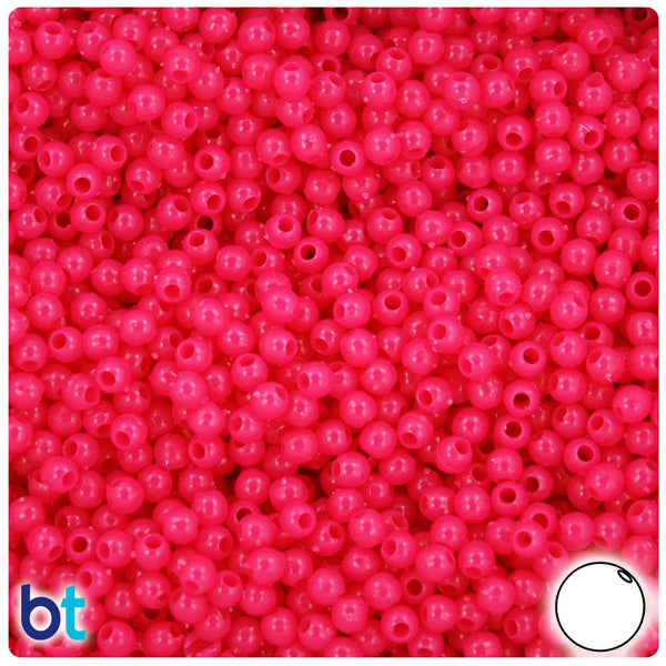 BeadTin Magenta Neon Bright 4mm Round Plastic Craft Beads (1000pcs)