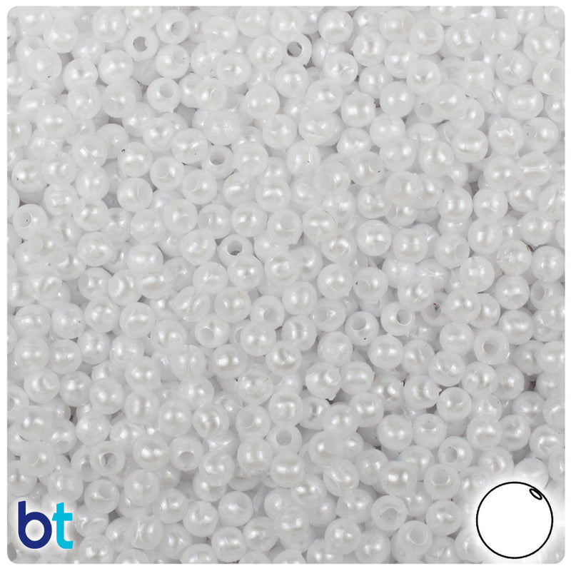 BeadTin White Pearl 4mm Round Plastic Craft Beads (1000pcs)