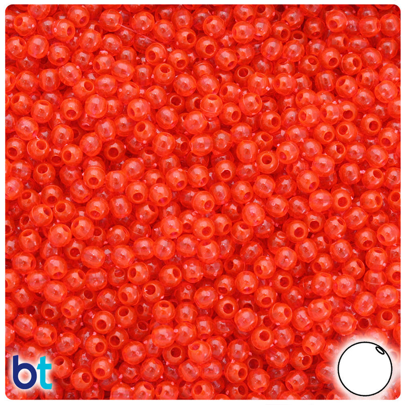 BeadTin Fire Red Transparent 4mm Round Plastic Craft Beads (1000pcs)