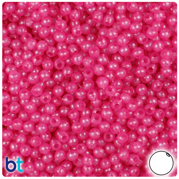 BeadTin Hot Pink Pearl 4mm Round Plastic Craft Beads (1000pcs)