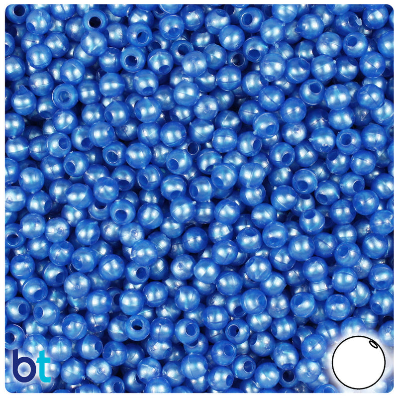 BeadTin Dark Blue Pearl 4mm Round Plastic Craft Beads (1000pcs)