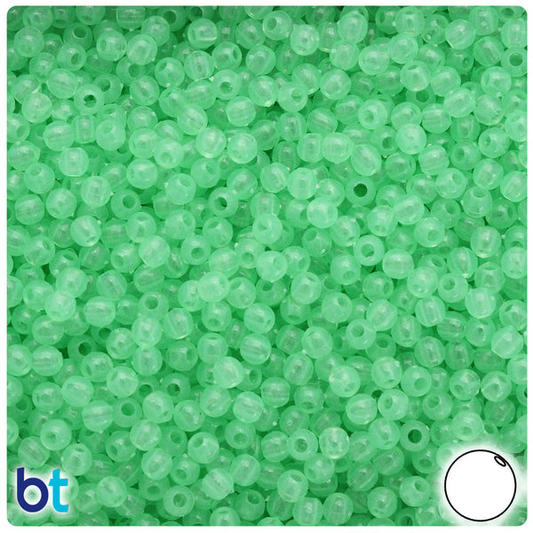 BeadTin Green Glow 4mm Round Plastic Craft Beads (1000pcs)