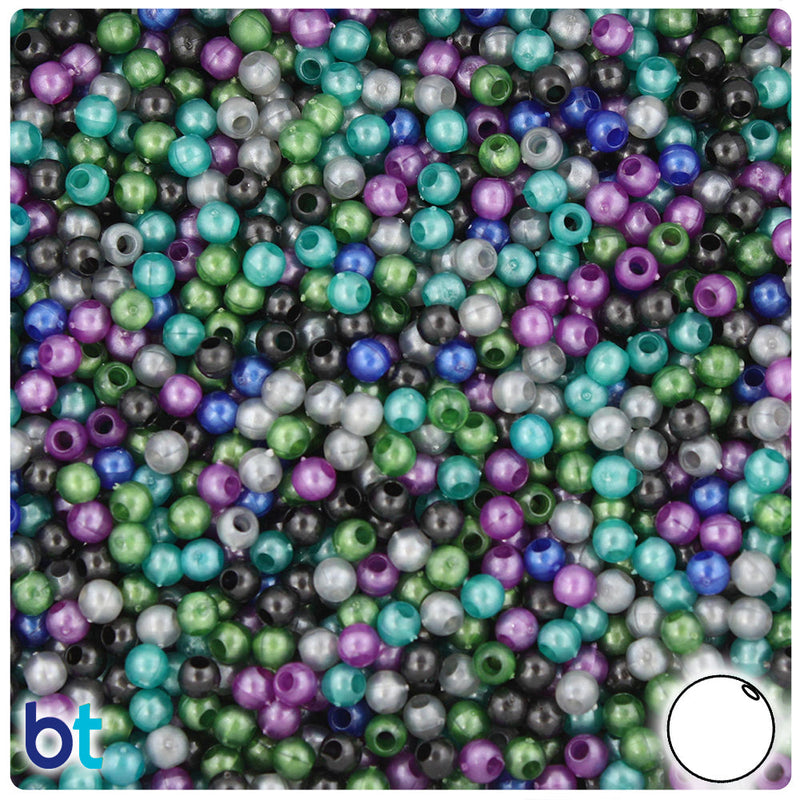 BeadTin Cool Black Pearl Mix 4mm Round Plastic Craft Beads (1000pcs)