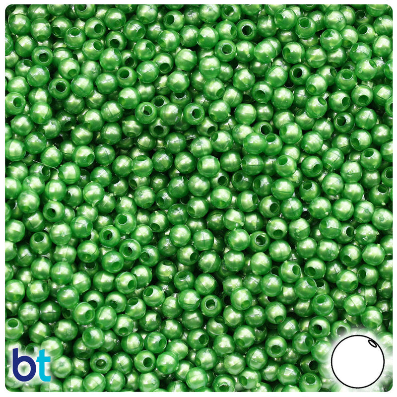 BeadTin Dark Green Pearl 4mm Round Plastic Craft Beads (1000pcs)