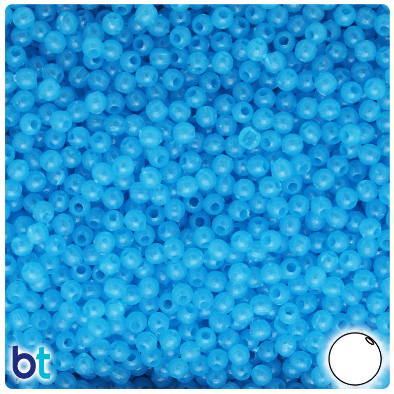 BeadTin Blue Glow 4mm Round Plastic Craft Beads (1000pcs)