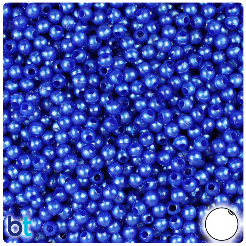 BeadTin Cobalt Pearl 4mm Round Plastic Craft Beads (1000pcs)