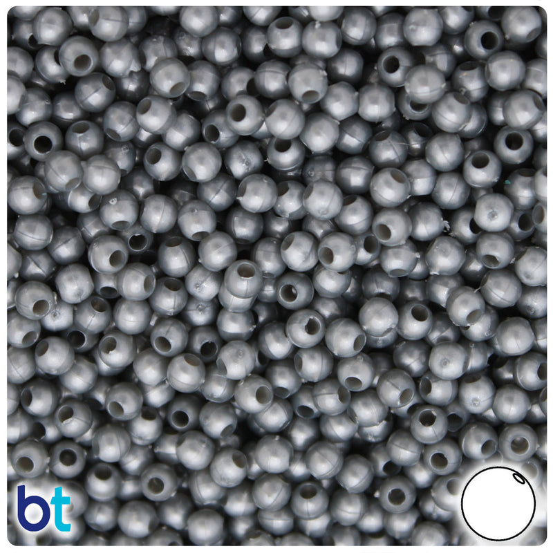 BeadTin Grey Pearl 4mm Round Plastic Craft Beads (1000pcs)