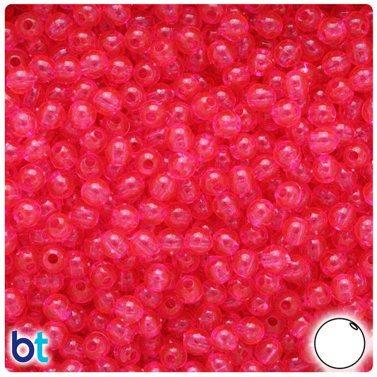 BeadTin Hot Pink Transparent 5mm Round Plastic Craft Beads (700pcs)