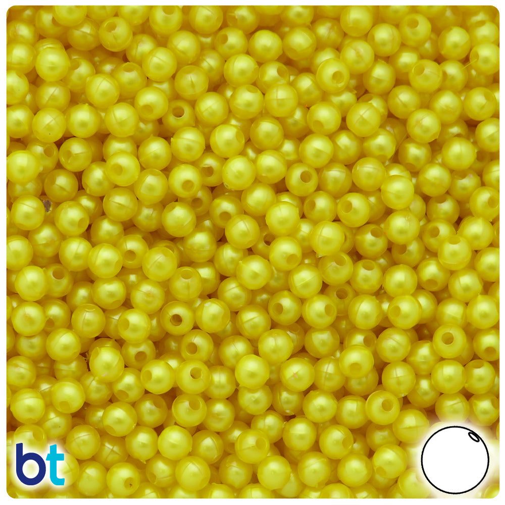 BeadTin Yellow Pearl 5mm Round Plastic Craft Beads (700pcs)