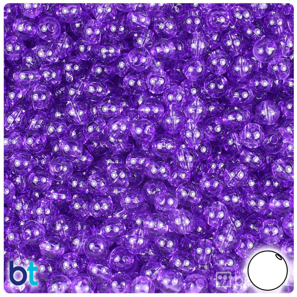 BeadTin Amethyst Transparent 6mm Round Plastic Craft Beads (500pcs)