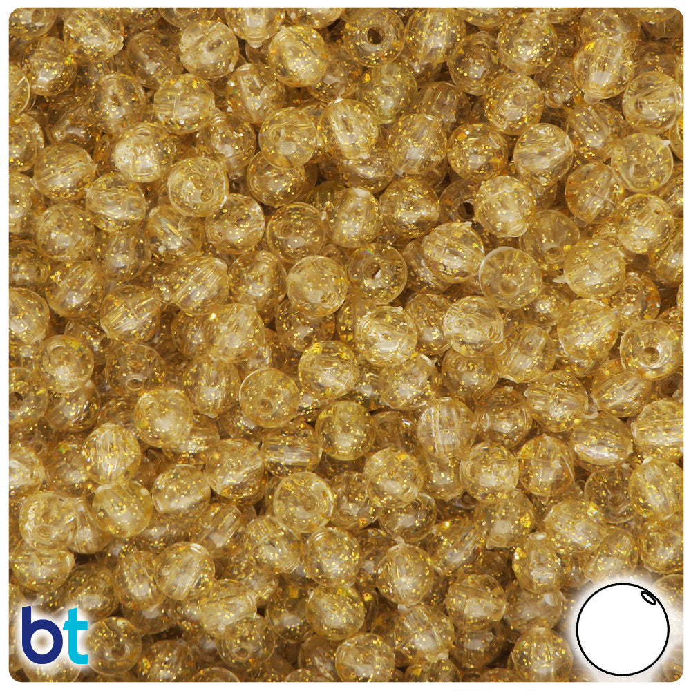BeadTin Gold Sparkle 6mm Round Plastic Craft Beads (500pcs)