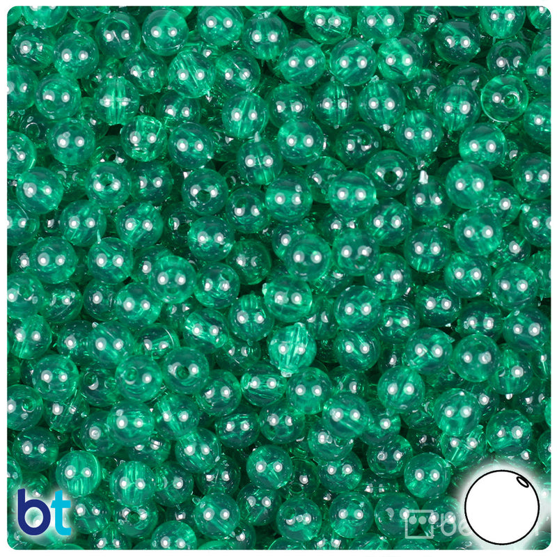 BeadTin Emerald Transparent 6mm Round Plastic Craft Beads (500pcs)