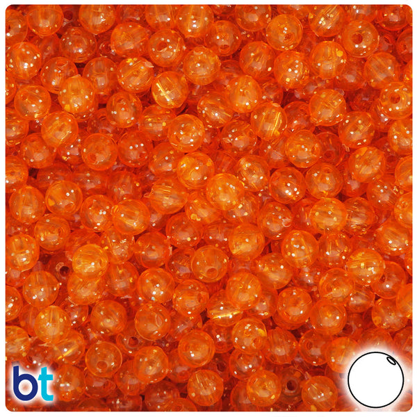 BeadTin Orange Sparkle 6mm Round Plastic Craft Beads (500pcs)