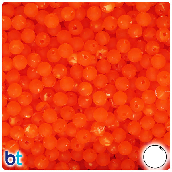 BeadTin Orange Frosted w/White Swirls 6mm Round Plastic Craft Beads (500pcs)