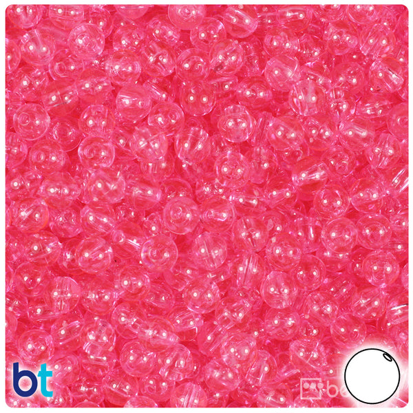 BeadTin Pink Transparent 6mm Round Plastic Craft Beads (500pcs)