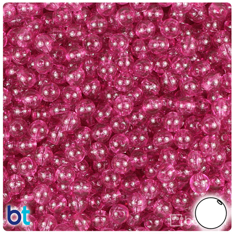 BeadTin Fuchsia Transparent 6mm Round Plastic Craft Beads (500pcs)