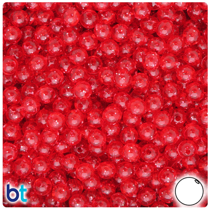 BeadTin Ruby Sparkle 6mm Round Plastic Craft Beads (500pcs)