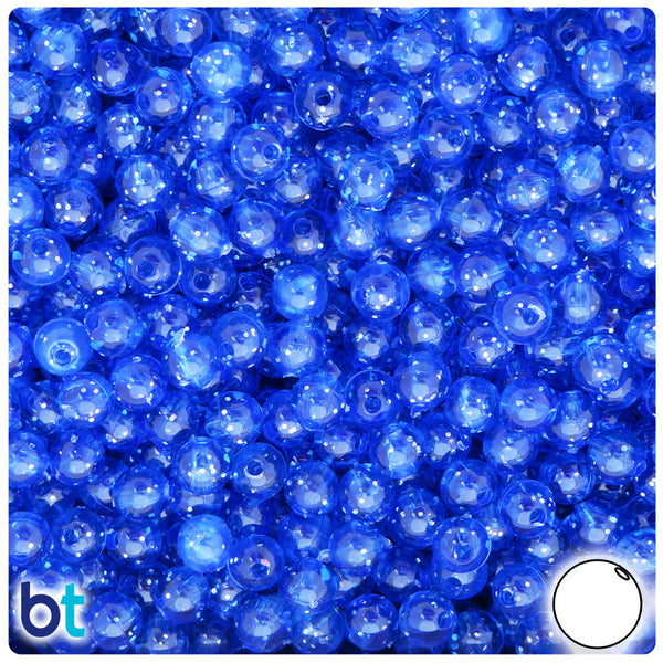 BeadTin Dark Sapphire Sparkle 6mm Round Plastic Craft Beads (500pcs)