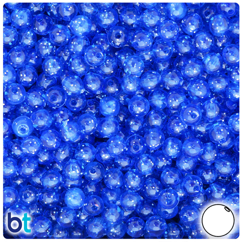 BeadTin Dark Sapphire Sparkle 6mm Round Plastic Craft Beads (500pcs)