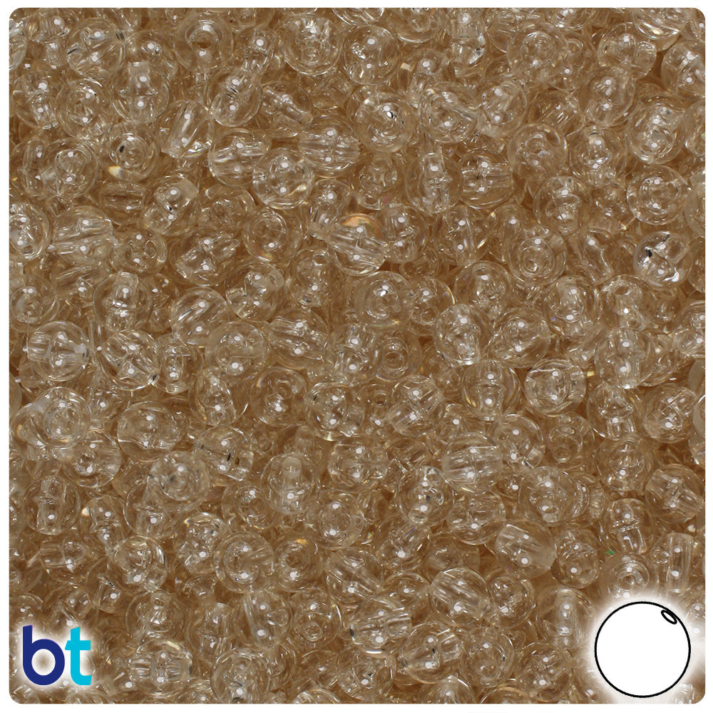 BeadTin Champagne Transparent 6mm Round Plastic Craft Beads (500pcs)
