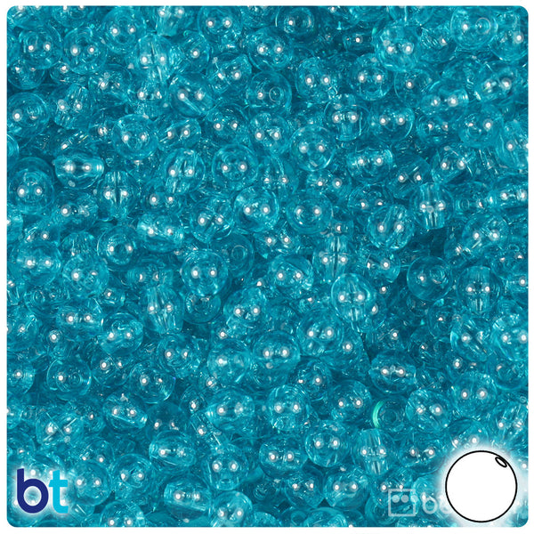 BeadTin Turquoise Transparent 6mm Round Plastic Craft Beads (500pcs)